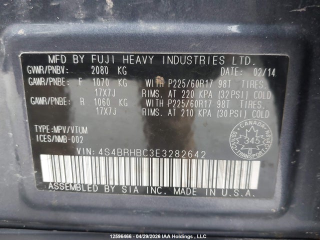 Продаж на аукціоні авто 2014 Subaru Outback 2.5i Premium, vin: 4S4BRHBC3E3282642, номер лоту: 12596466