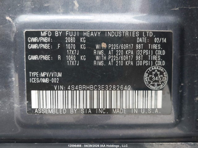 Продаж на аукціоні авто 2014 Subaru Outback 2.5i Premium, vin: 4S4BRHBC3E3282642, номер лоту: 12596466