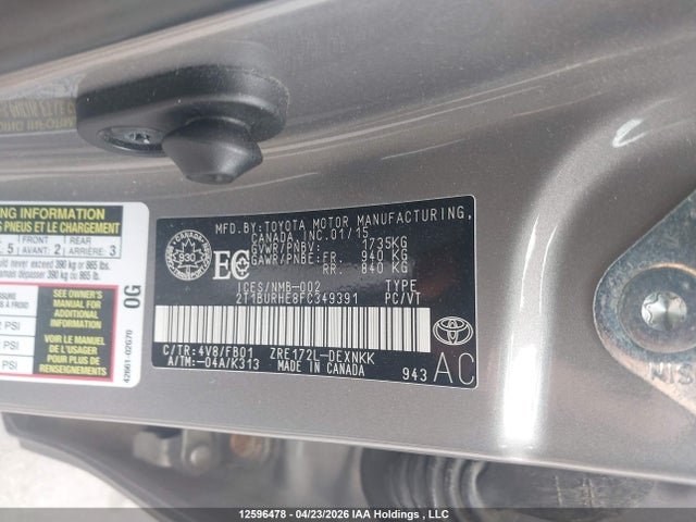 Продаж на аукціоні авто 2015 Toyota Corolla Le, vin: 2T1BURHE8FC349391, номер лоту: 12596478