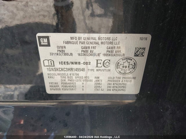 1GNSKCKC3HR149948 Chevrolet Tahoe