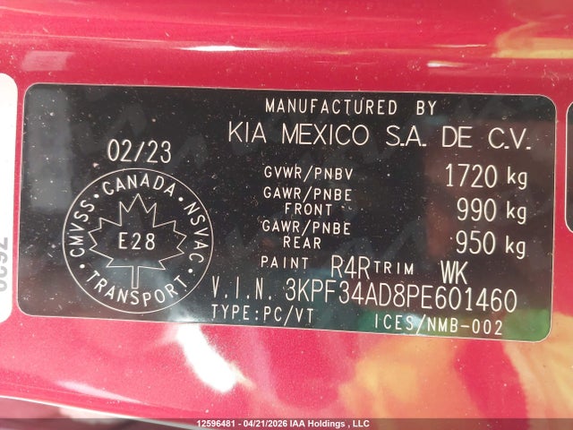 Aukcja sprzedaży 2023 Kia Forte Ex/ex Premium/ex+/gt-line, vin: 3KPF34AD8PE601460, numer aukcji: 12596481