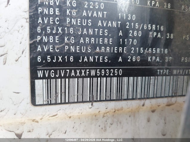 WVGJV7AXXFW593250 Volkswagen Tiguan Comfortline/highline/special Edition/trendline