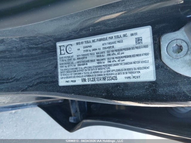 Aukcja sprzedaży 2022 Tesla Model 3 Rwd/standard Range, vin: 5YJ3E1EA1NF333435, numer aukcji: 12596513