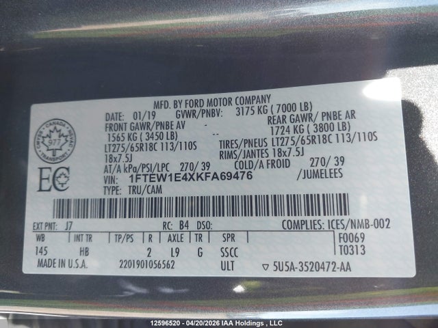 1FTEW1E4XKFA69476 Ford F150 Supercrew