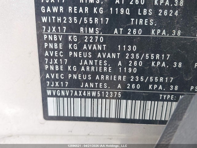 WVGNV7AX4HW512375 Volkswagen Tiguan Wolfsburg