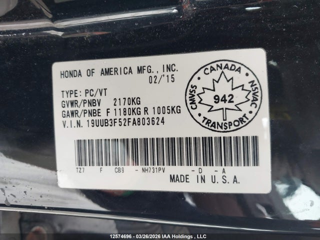 Aukcja sprzedaży 2015 Acura Tlx Tech, vin: 19UUB3F52FA803624, numer aukcji: 12574696