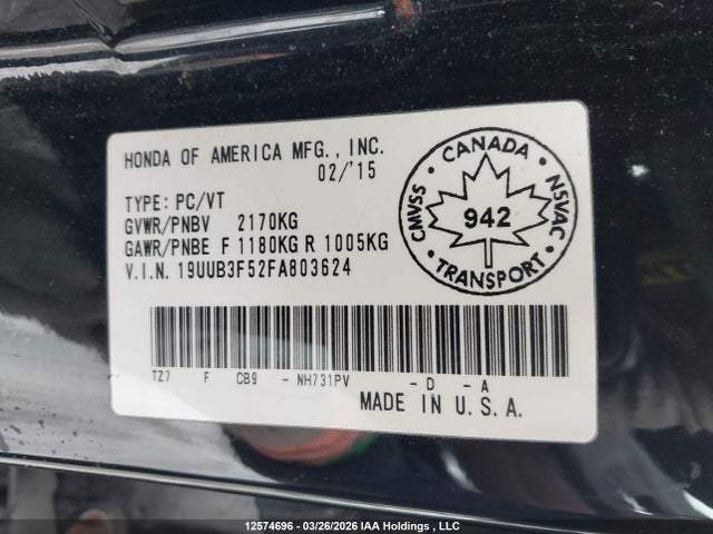 Aukcja sprzedaży 2015 Acura Tlx Tech, vin: 19UUB3F52FA803624, numer aukcji: 12574696