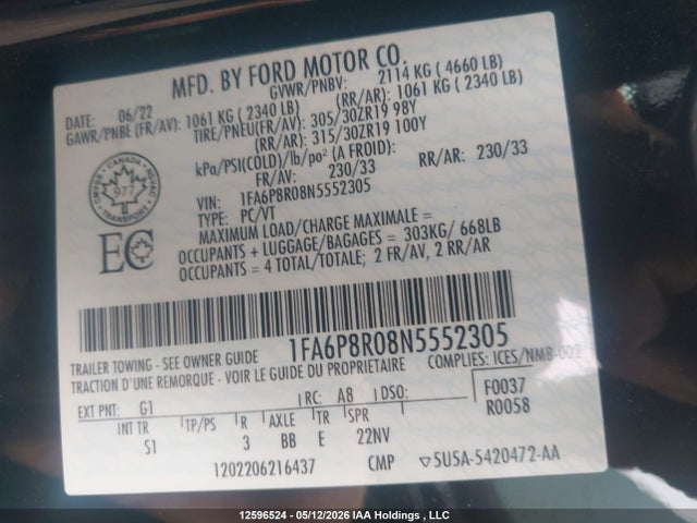 1FA6P8R08N5552305 Ford Mustang