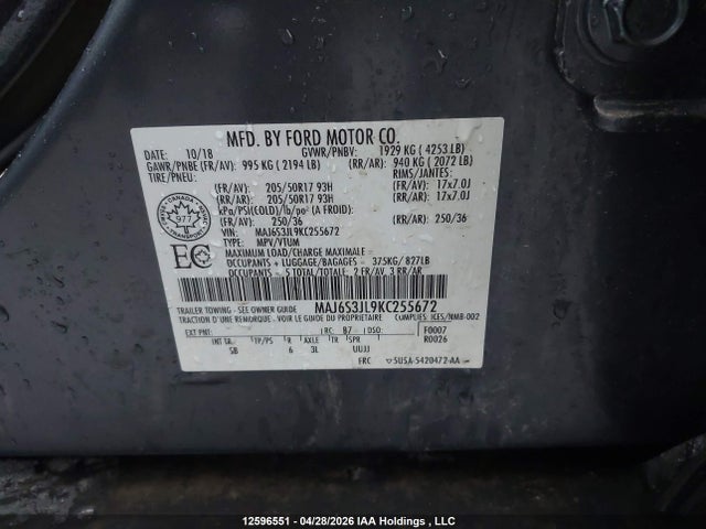 Продажа на аукционе авто 2019 Ford Ecosport Ses, vin: MAJ6S3JL9KC255672, номер лота: 12596551