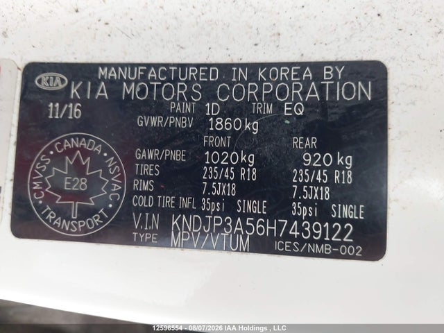 12596554 :رقم المزاد ، KNDJP3A56H7439122 vin ، 2017 Kia Soul + مزاد بيع