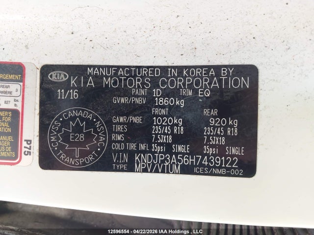 12596554 :رقم المزاد ، KNDJP3A56H7439122 vin ، 2017 Kia Soul + مزاد بيع