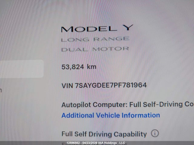 Aukcja sprzedaży 2023 Tesla Model Y Long Range, vin: 7SAYGDEE7PF781964, numer aukcji: 12596562