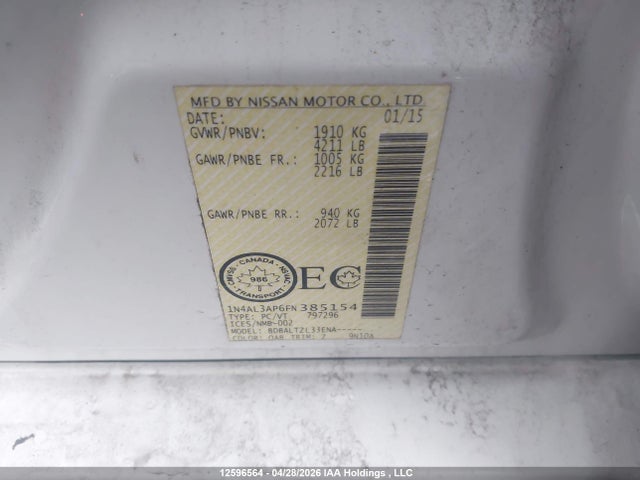 1N4AL3AP6FN385154 Nissan Altima 2.5/2.5 S/2.5 Sl/2.5 Sv
