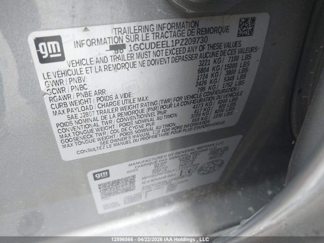 2023 Chevrolet Silverado K1500 Rst მანქანა იყიდება აუქციონზე, vin: 1GCUDEEL1PZ209730, აუქციონის ნომერი: 12596566