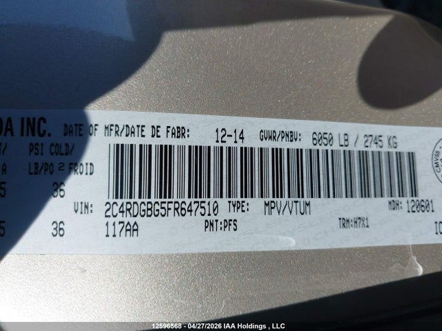 2C4RDGBG5FR647510 Dodge Grand Caravan Se/sxt