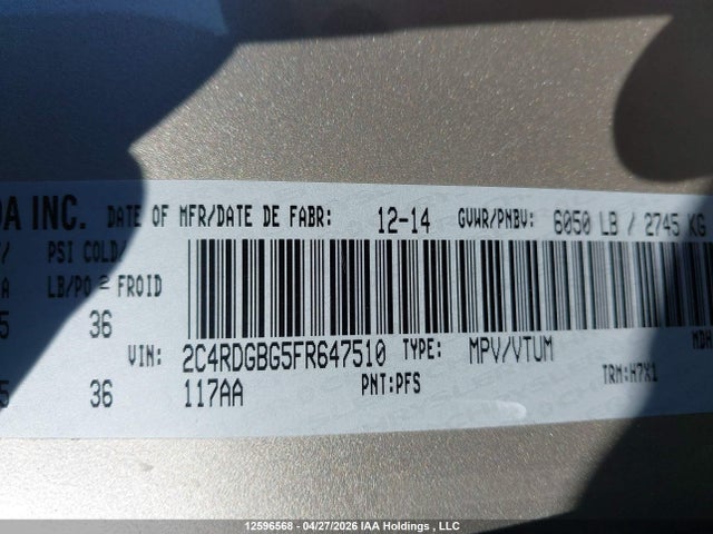 2C4RDGBG5FR647510 Dodge Grand Caravan Se/sxt