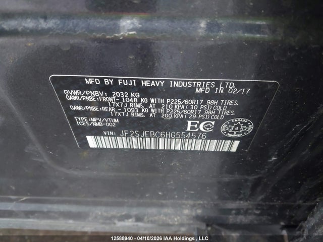 Aukcja sprzedaży 2017 Subaru Forester 2.5i, vin: JF2SJEBC6HG554576, numer aukcji: 12588940