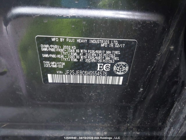 Aukcja sprzedaży 2017 Subaru Forester 2.5i, vin: JF2SJEBC6HG554576, numer aukcji: 12588940
