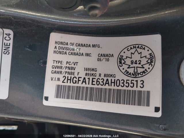 Продажа на аукционе авто 2010 Honda Civic Sport, vin: 2HGFA1E63AH035513, номер лота: 12596581
