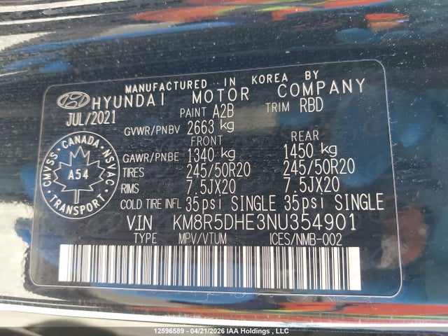 Продажа на аукционе авто 2022 Hyundai Palisade Limited, vin: KM8R5DHE3NU354901, номер лота: 12596589