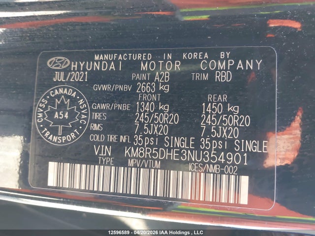 Продажа на аукционе авто 2022 Hyundai Palisade Limited, vin: KM8R5DHE3NU354901, номер лота: 12596589