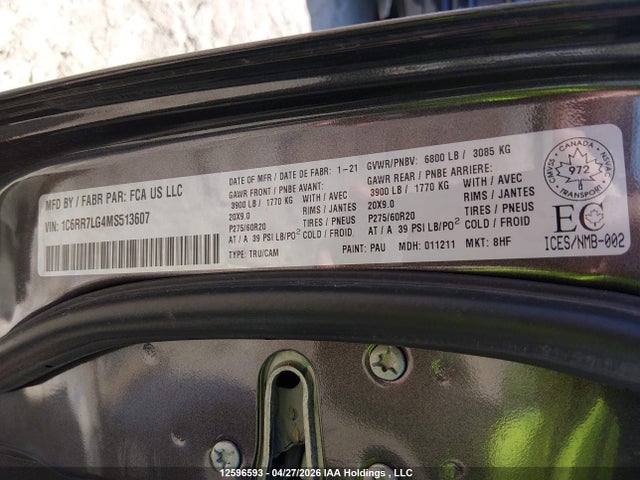 12596593 :رقم المزاد ، 1C6RR7LG4MS513607 vin ، 2021 Ram 1500 Classic Slt مزاد بيع