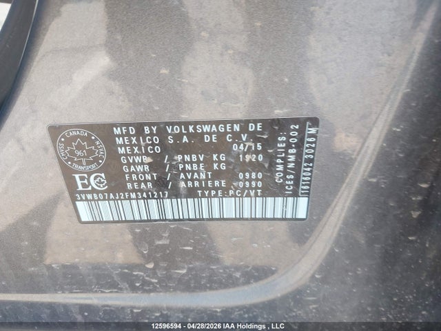 3VWB07AJ2FM341217 Volkswagen Jetta 1.8 Tsi Comfortline/1.8 Tsi Trendline+