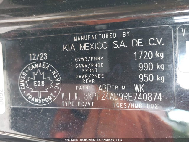 3KPF24AD9RE740874 KIA Forte