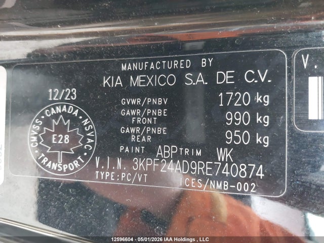 3KPF24AD9RE740874 KIA Forte