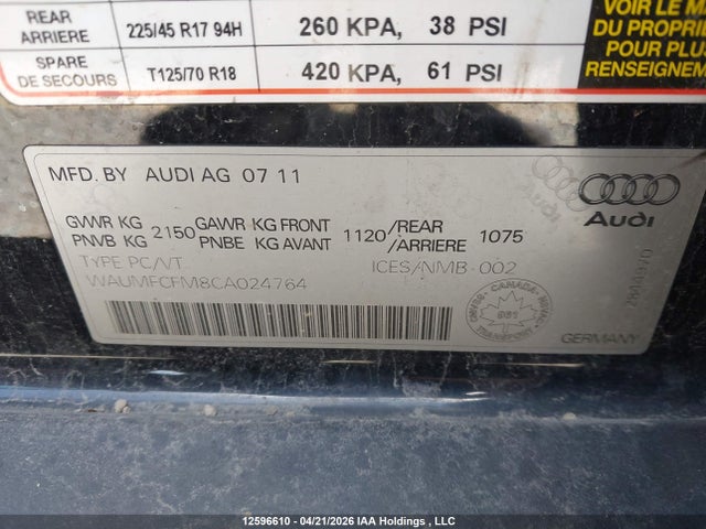 Продажа на аукционе авто 2012 Audi A3 2.0t Progressiv, vin: WAUMFCFM8CA024764, номер лота: 12596610