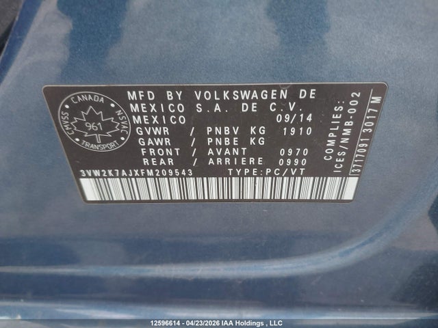 3VW2K7AJXFM209543 Volkswagen Jetta 2.0l Trendline/2.0l Trendline+