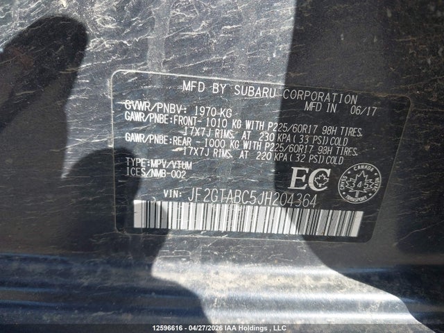 2018 Subaru Crosstrek Touring მანქანა იყიდება აუქციონზე, vin: JF2GTABC5JH204364, აუქციონის ნომერი: 12596616
