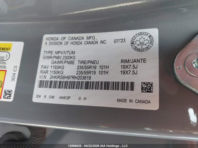 2HKRS6H97RH203619 Honda Cr-v Touring Hybrid
