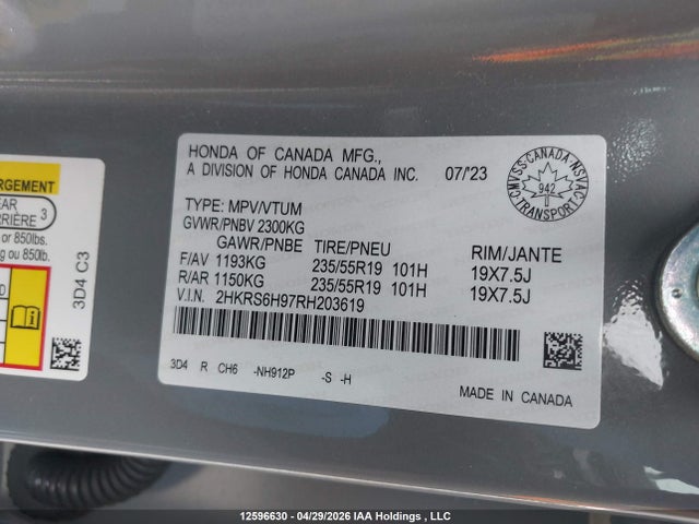 2HKRS6H97RH203619 Honda Cr-v Touring Hybrid