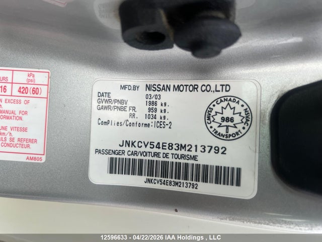Продажа на аукционе авто 2003 Infiniti G35, vin: JNKCV54E83M213792, номер лота: 12596633