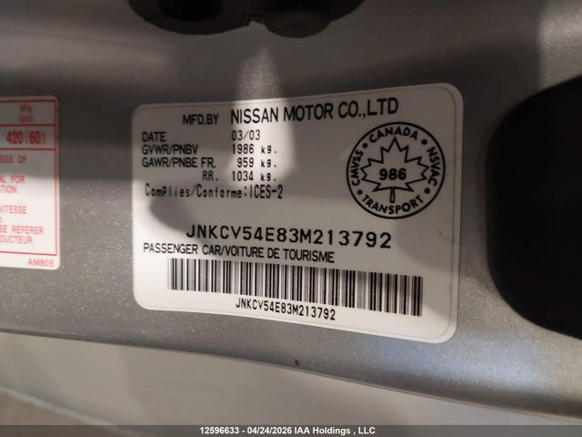 Продажа на аукционе авто 2003 Infiniti G35, vin: JNKCV54E83M213792, номер лота: 12596633