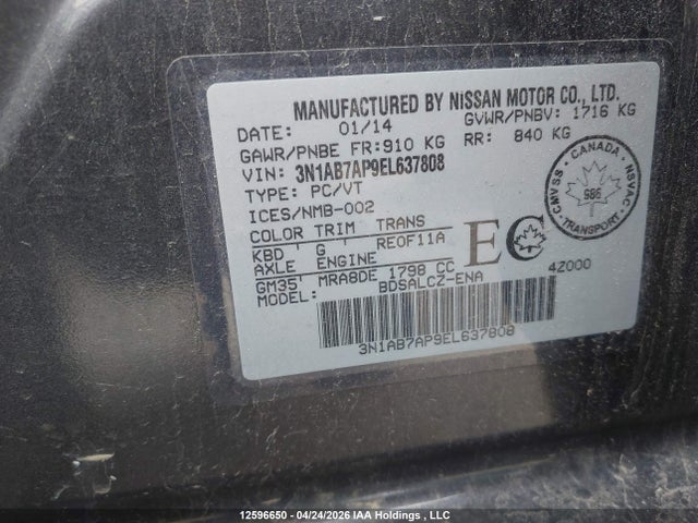 3N1AB7AP9EL637808 Nissan Sentra 1.8 S/1.8 Sl/1.8 Sr/1.8 Sv