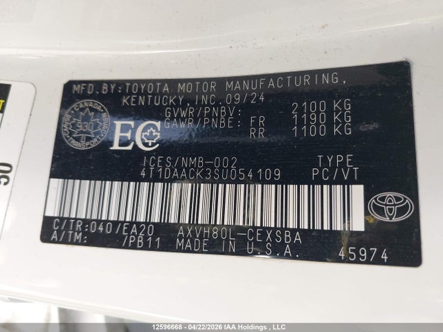 12596668 :رقم المزاد ، 4T1DAACK3SU054109 vin ، 2025 Toyota Camry Xse/xle/le/se مزاد بيع