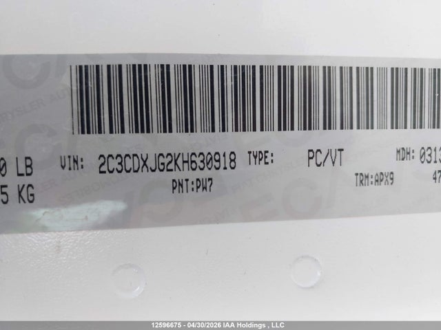 12596675 :رقم المزاد ، 2C3CDXJG2KH630918 vin ، 2019 Dodge Charger Sxt مزاد بيع
