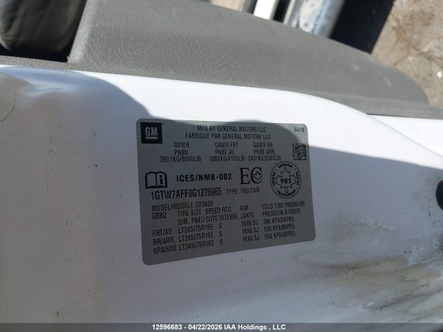 Aukcja sprzedaży 2016 Gmc Savana G2500, vin: 1GTW7AFF0G1276965, numer aukcji: 12596683