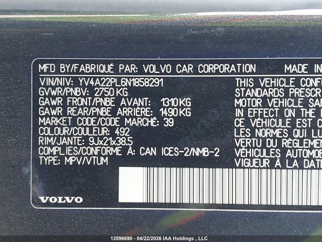 YV4A22PL6N1858291 Volvo Xc90 T6 Inscription