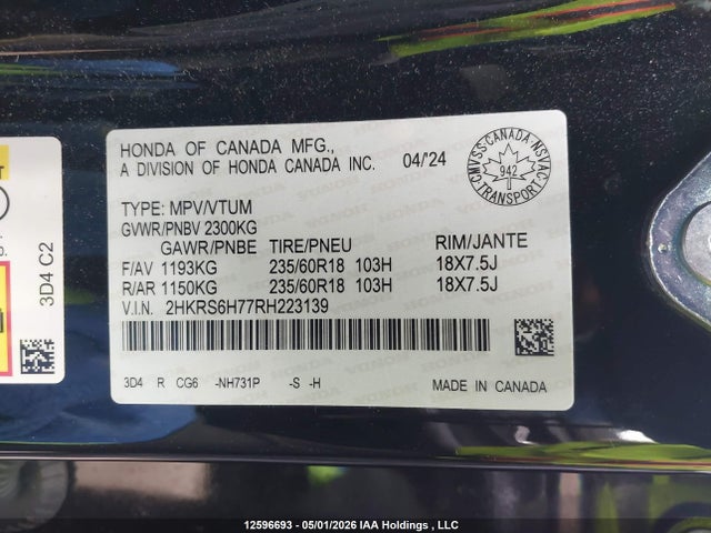 2HKRS6H77RH223139 Honda Cr-v Ex-l Hybrid