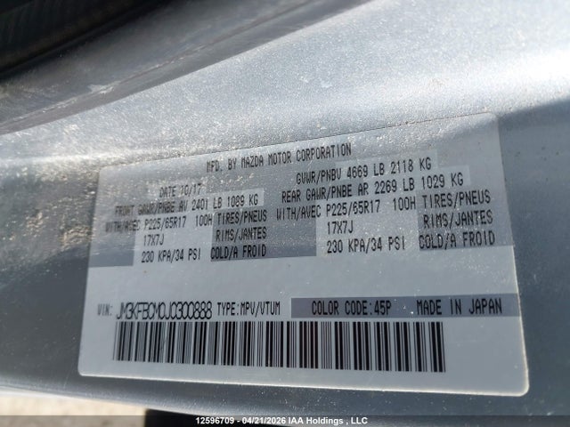 Aukcja sprzedaży 2018 Mazda Cx-5 Gs, vin: JM3KFBCM0J0300888, numer aukcji: 12596709
