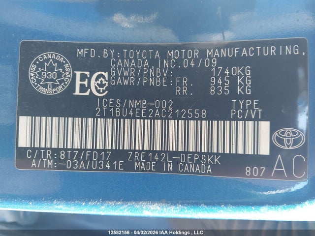 2010 Toyota Corolla S მანქანა იყიდება აუქციონზე, vin: 2T1BU4EE2AC212558, აუქციონის ნომერი: 12582156