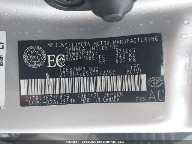 2010 Toyota Corolla Ce მანქანა იყიდება აუქციონზე, vin: 2T1BU4EE5AC222792, აუქციონის ნომერი: 12588617