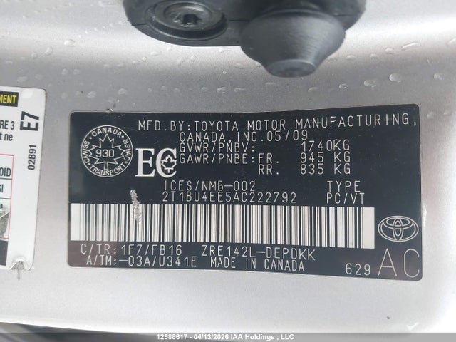 2010 Toyota Corolla Ce მანქანა იყიდება აუქციონზე, vin: 2T1BU4EE5AC222792, აუქციონის ნომერი: 12588617