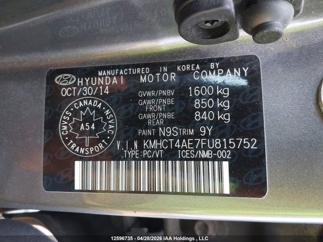 Продаж на аукціоні авто 2015 Hyundai Accent Gl, vin: KMHCT4AE7FU815752, номер лоту: 12596735