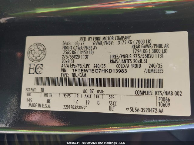 Продаж на аукціоні авто 2017 Ford F150 Supercrew, vin: 1FTEW1EG7HKD13983, номер лоту: 12596741