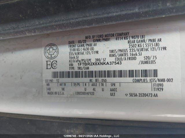 1FTBR2X8XNKA37543 Ford Transit T-250