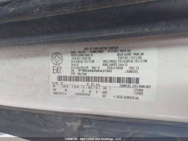 1FTBR2X8XNKA37543 Ford Transit T-250